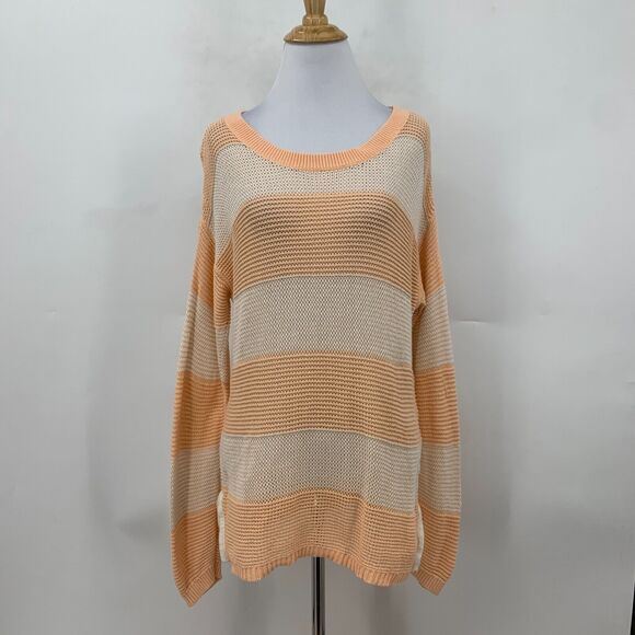 Levis Pullover Sweater Womens L Creamsicle Scoop Neck Ribbed Open Stitch Knit - Picture 2 of 13